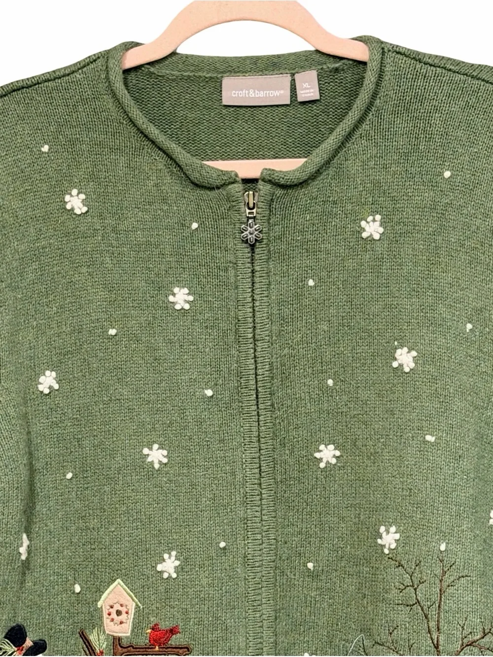 Croft And Barrow Vintage Y2K Snowman Scene Full Zip Cardigan Teachercore